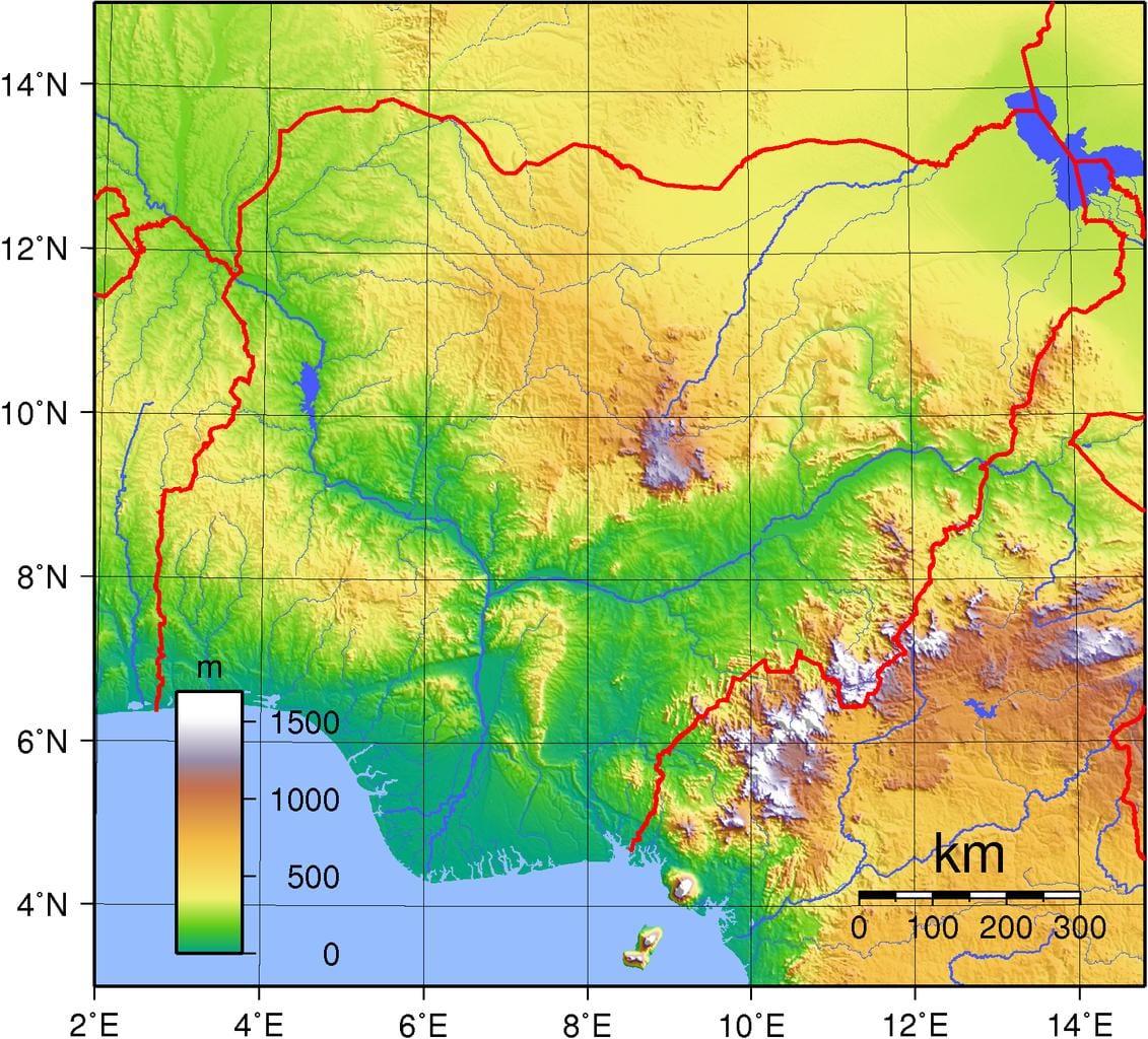 வரைபடம் நைஜீரியா topographic
